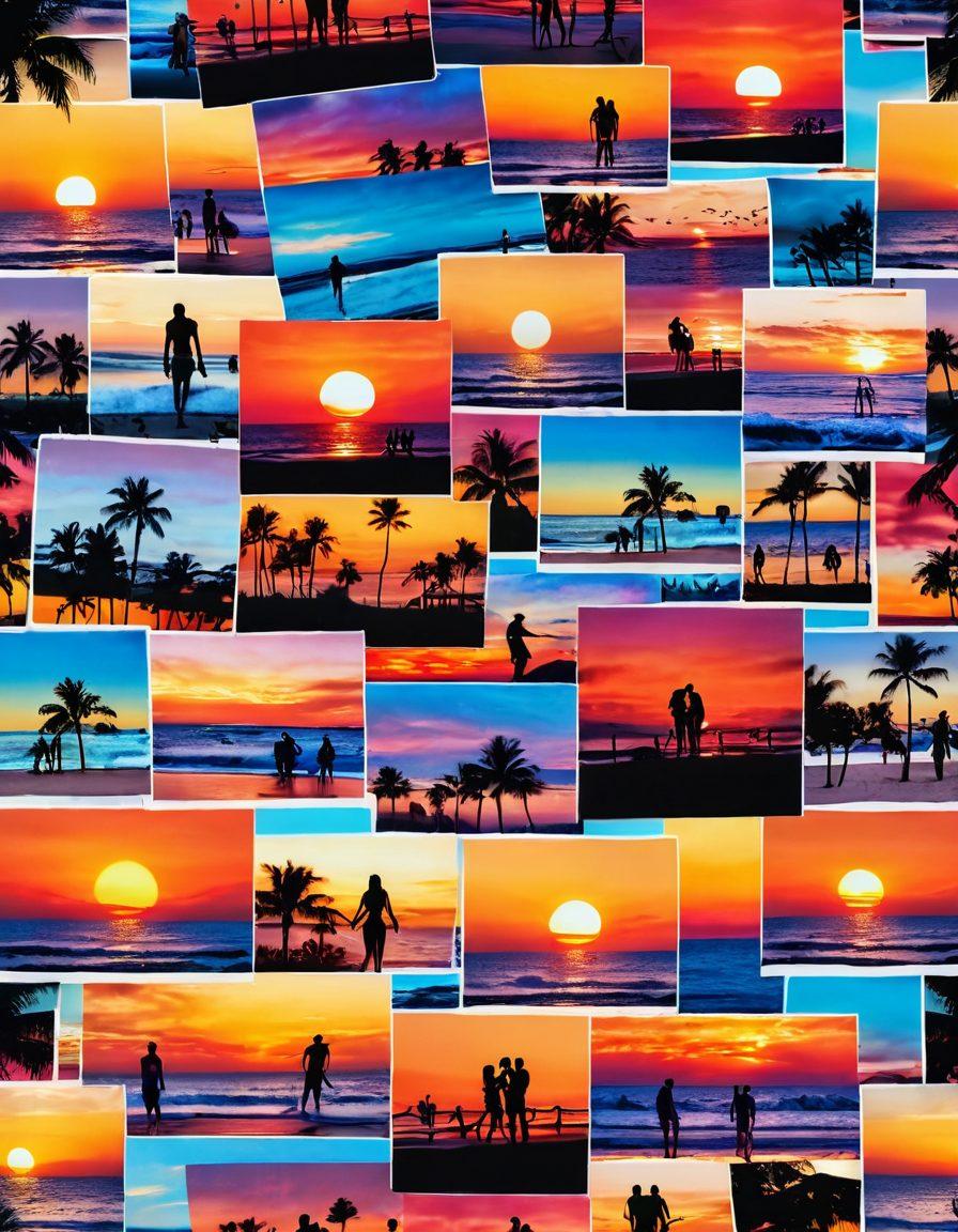 A captivating collage of various adult video sharing platforms featuring vibrant icons and visual elements that represent sensuality and exploration, with an enticing backdrop of a sunset beach enhancing the allure. The image should evoke curiosity and intimacy, blending modern technology with a hint of romance. Bright, bold colors should dominate the scene while maintaining a tasteful composition. super-realistic. vibrant colors. soft focus.